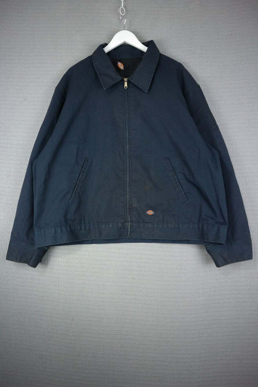 Dickies Vintage Workwear Jacket Navy Blue XXL Full Zip Lined Cotton Stained